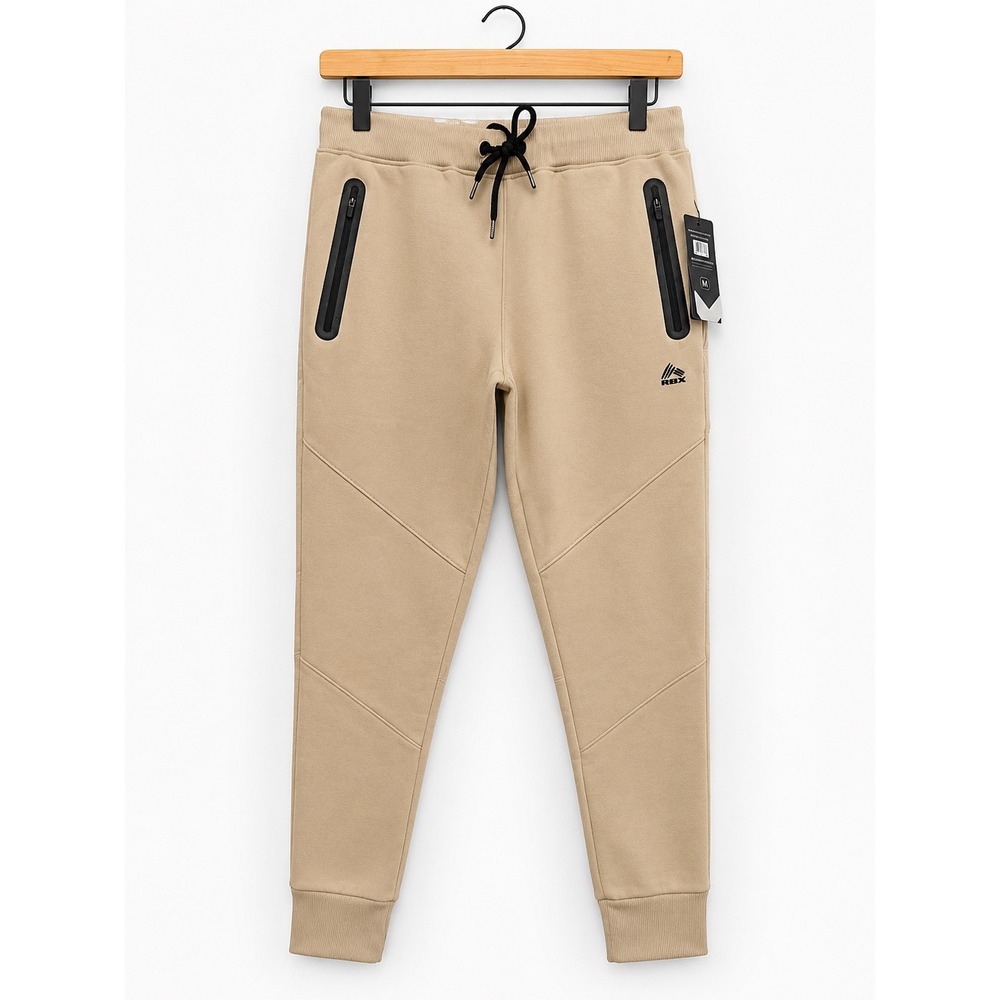 RBX Mens Fleece Joggers Tan Beige Comfort Fit Tech Sweatpants Medium